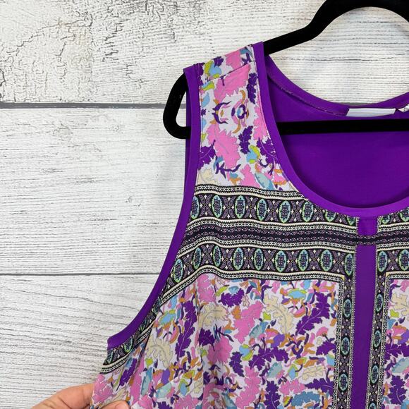 Susan Graver Plus Size Purple Floral Sleeveless Spring Blouse Size 2X - Picture 2 of 11